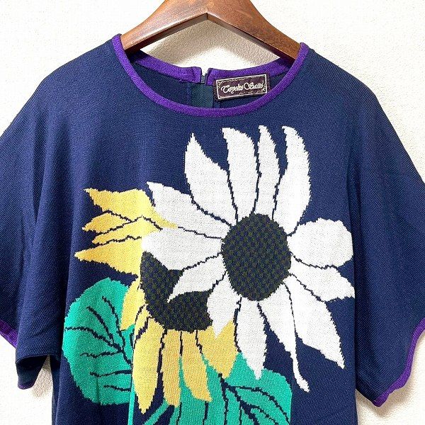 snc サイトウトヨコ 斉藤都世子 セットアップ 紺 紫 マルチ ニット 半袖 花 ひまわり レディース 967098