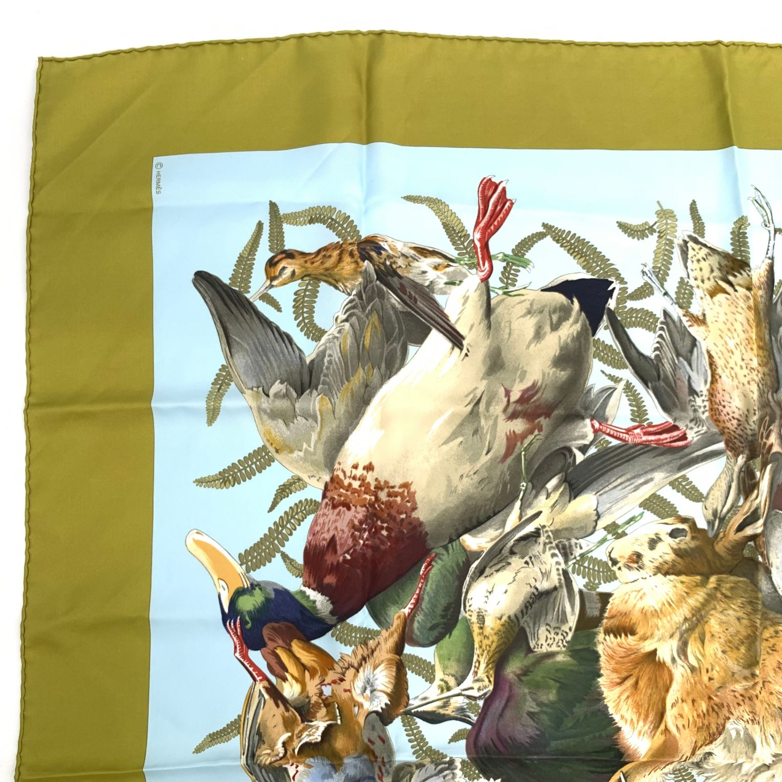 極美品 HERMES エルメス カレ90 GIBIERS HENRI DE LINARES 狩猟の鳥獣 