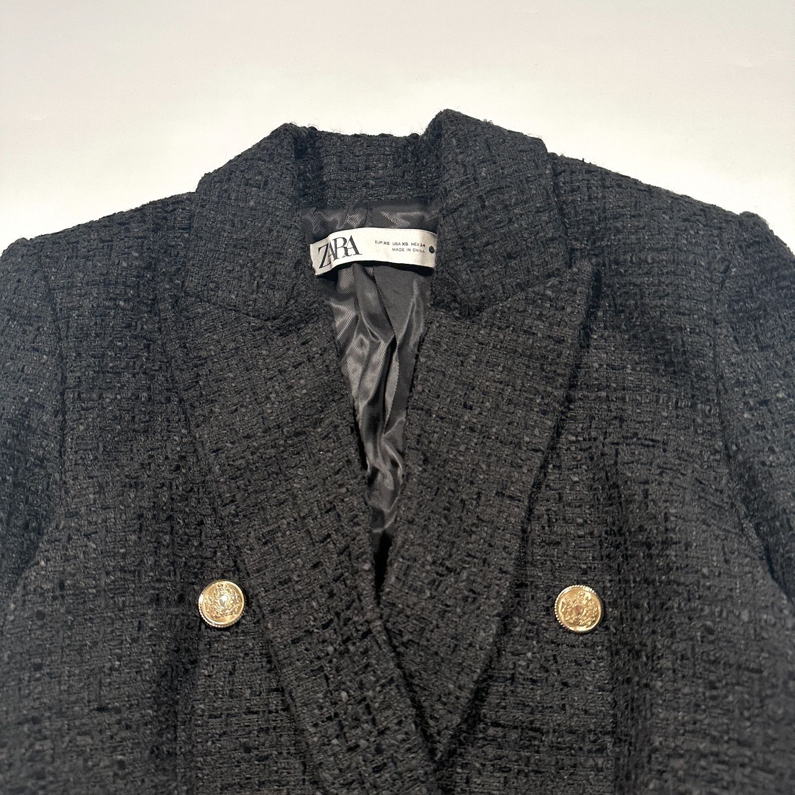 美品】ZARA ザラ テーラードジャケット ツイード 金ボタン 黒 XS 
