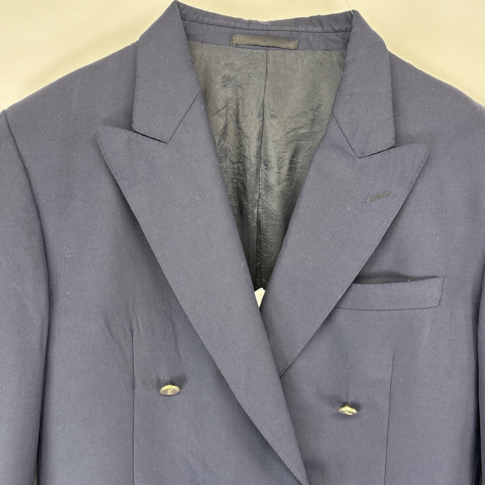古着 イヴサンローラン Yves Saint Laurent テーラードジャケット スーツ ブレザー 金ボタン ダブル ウール YSL 濃紺 メンズ 古着 イヴサンローラン Yves Saint Laurent テーラードジャケット