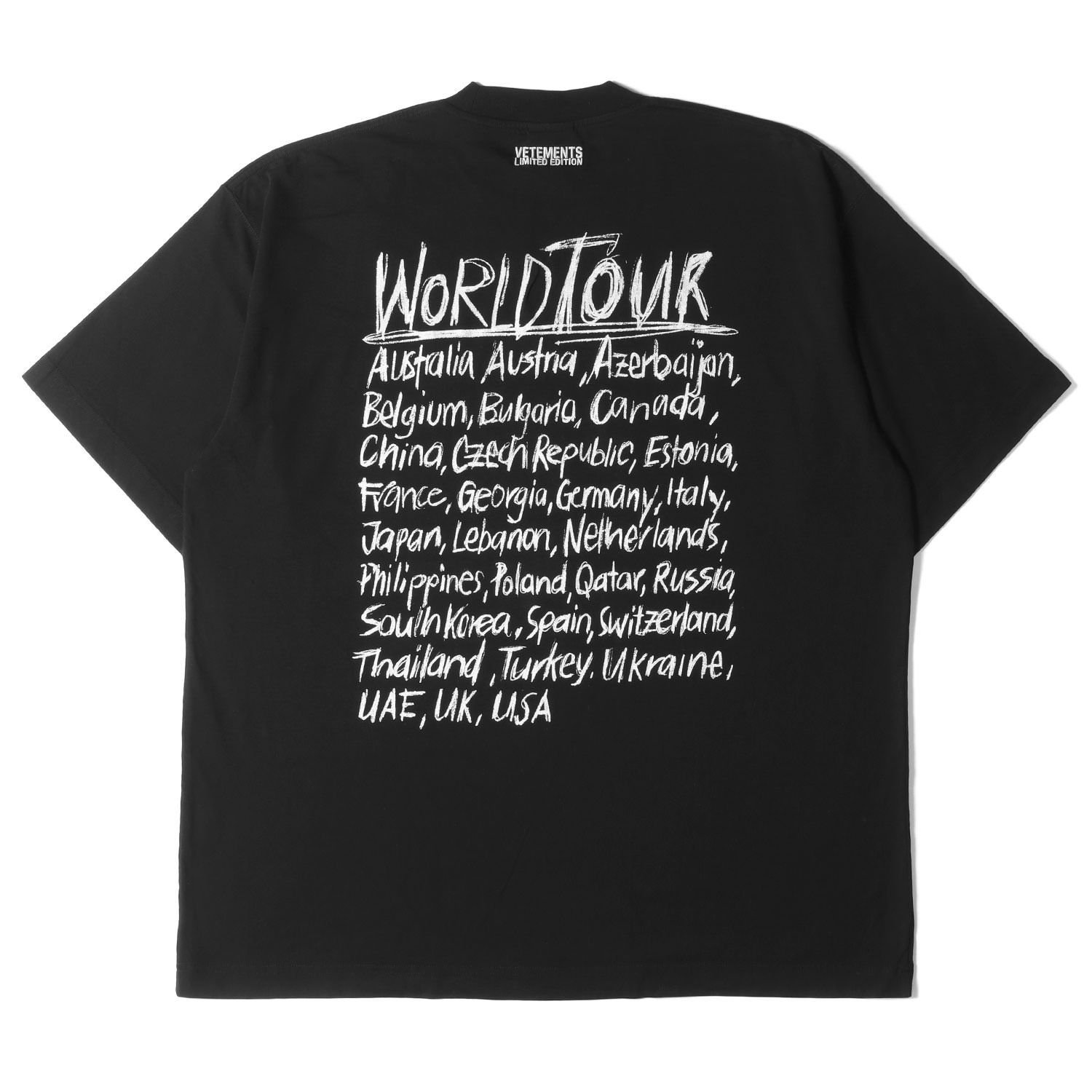 美品 VETEMENTS ヴェトモン Tシャツ サイズ:XS 22SS ワールドツアー オーバーサイズ クルーネック 半袖 Tシャツ WORLD  TOUR T-SHIRT ブラック 黒 トップス カットソー ブランド カジュアル シンプル