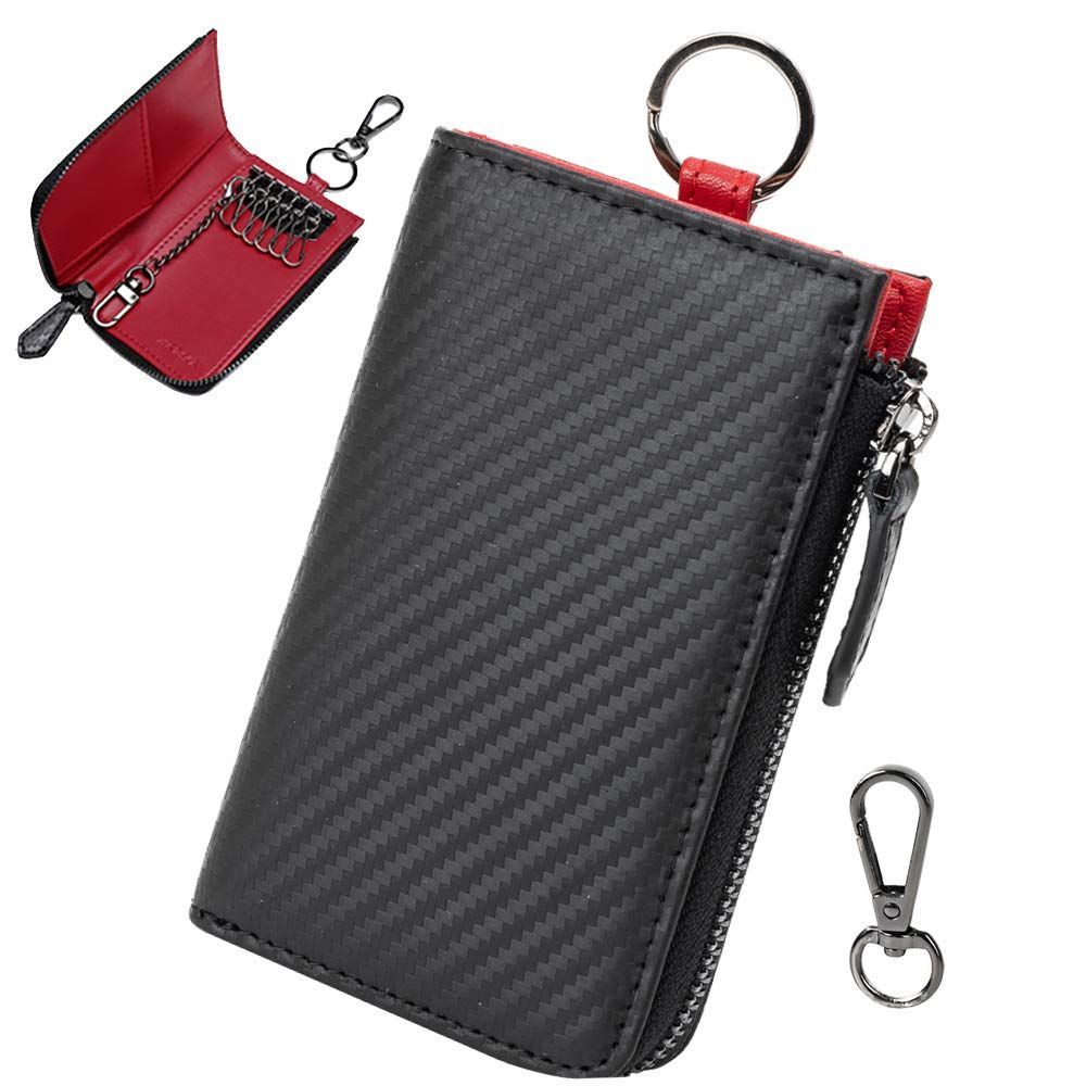 【フォロー割】カラビナフック カーボンレザー 6連 車キーケース 4連 4枚 スマートキーケース カード入れ カードケース ギフト メンズ クリスマス キーケース プレゼント [ARIALK] 専用BOX付き