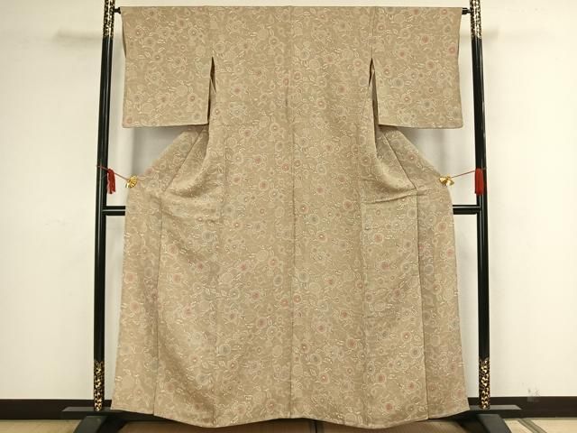 平和屋着物▽上質な小紋 単衣 草花文 正絹 逸品 AAAZ1482fy