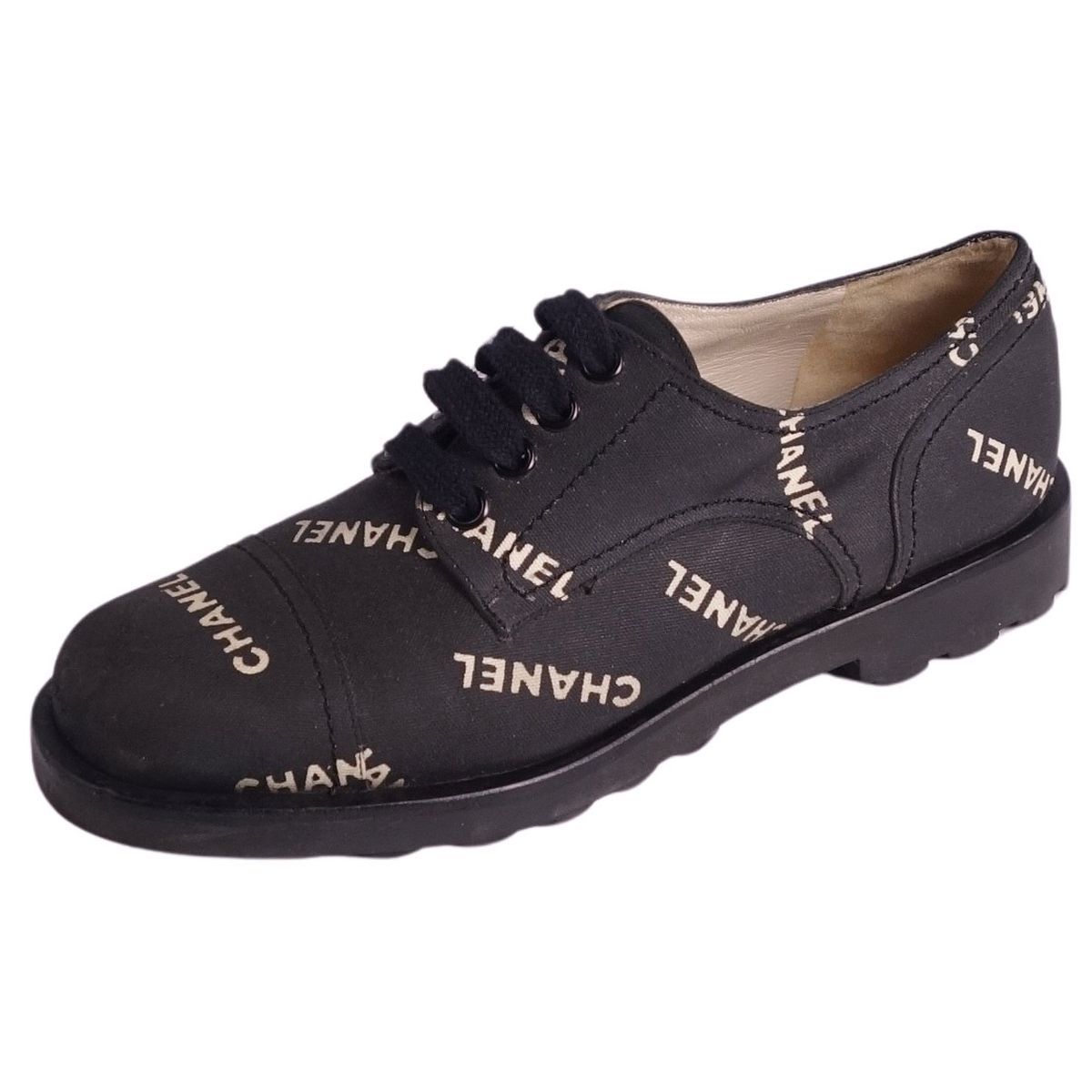 Vintage シャネル CHANEL シューズ レースアップ ロゴ キャンバス