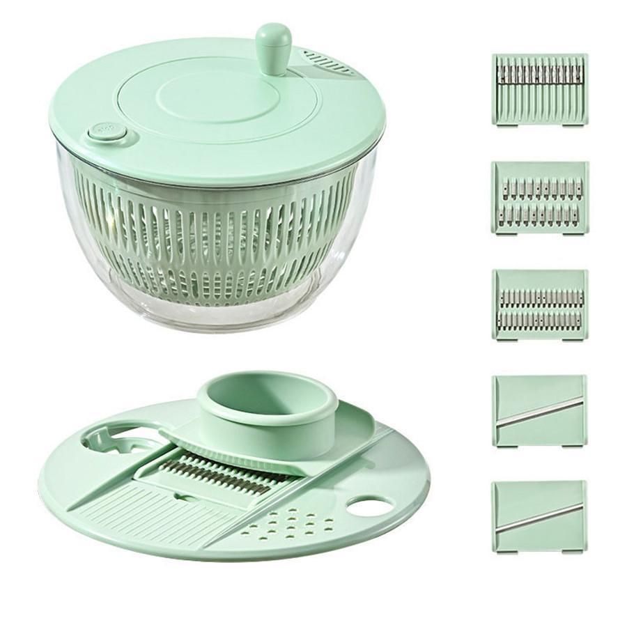 サラダスピナー スライサー 野菜調理器 スライス コンパクト 保存容器 安全 水切り 千切り 細切り 平切り 簡単 指ガード カッター おしゃれ