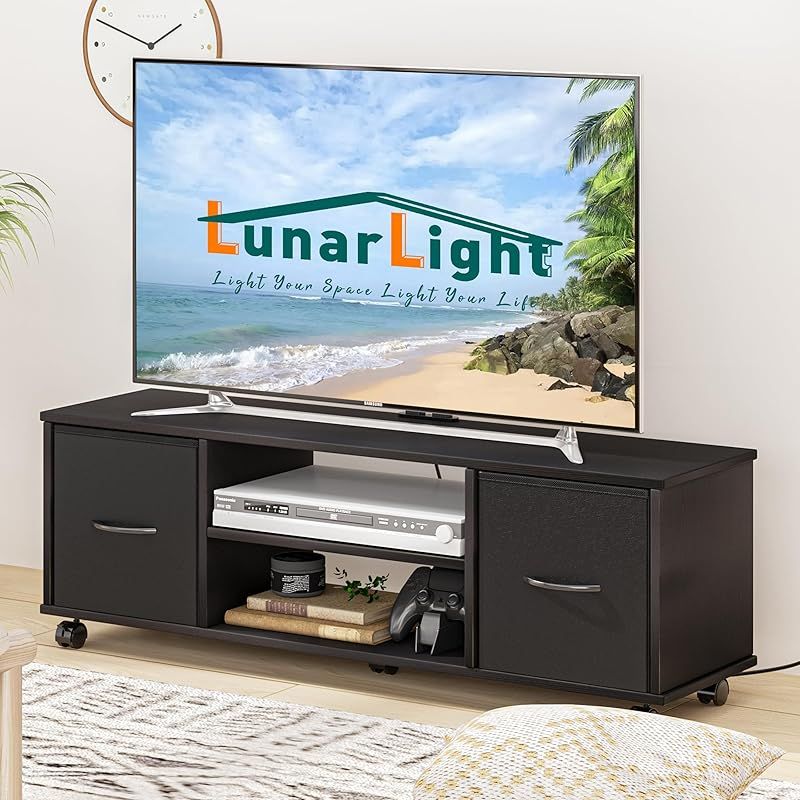 即納：LunarLight テレビ台 幅109.5奥行28.6高さ36.8cm テレビボード ローボード コンセント付き 布製引き出し付き 多機能収納ボックス 収納棚板調整可能 32型 42型 55型テレビ適合 収納 組立簡単 工具不要 耐震転倒防止 耐荷 1