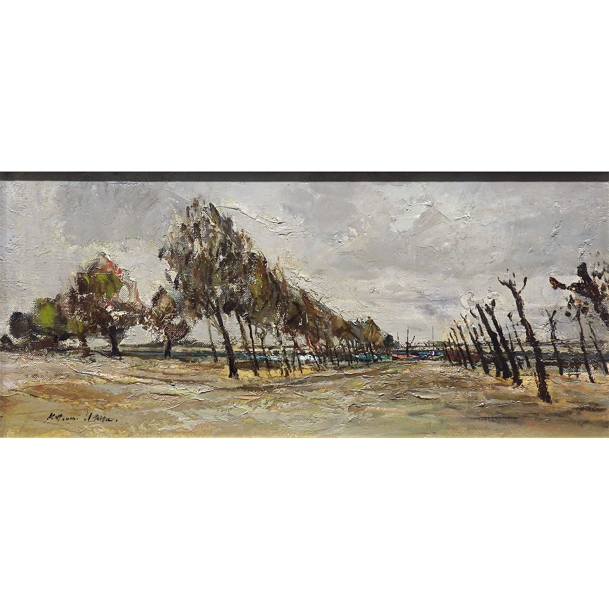 油絵　額付き　千住博　 F8【　银河の夜　】手描き 油絵 額付き 千住博 F8【 银河の夜 】手描き