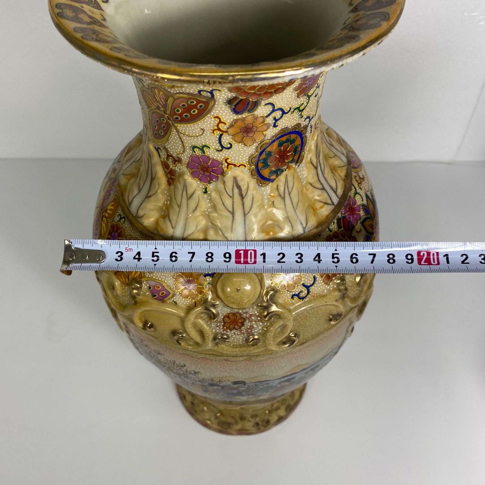 薩摩焼 花鳥風月図 金彩絵付 壺 花瓶 高さ約45cm 飾壺 骨董 和風