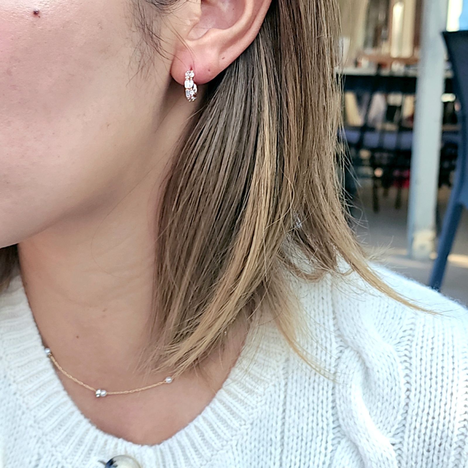 スワロフスキー 小粒 フープピアス 【Silver & PinkGold