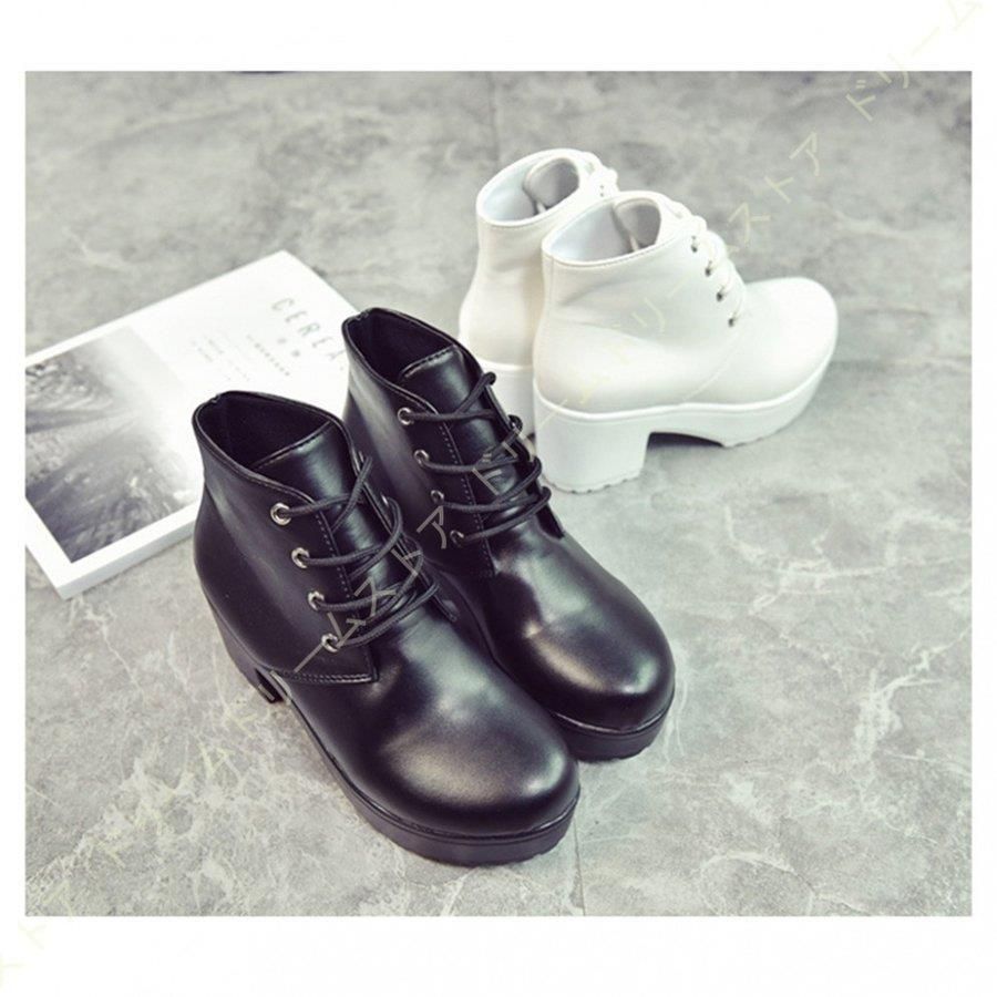 9.5CM 厚底 ショートブーツ 太ヒール 編み上げブーツ レースアップ 袴ブーツ 卒業式 衣装 ブーツ ハイヒール レディース 黒 クロスベルトハイヒール シンプル