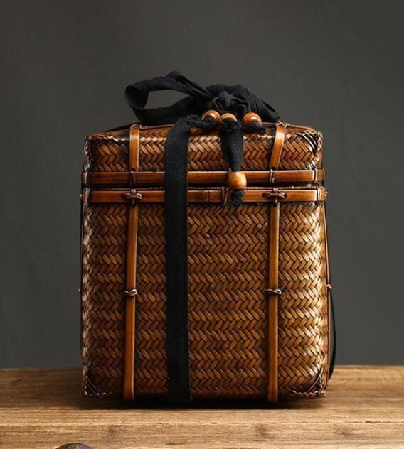 収納ボックス ⁄旅行用の茶籠⁄茶器入れ ⁄茶道具 ⁄藤編細工籠⁄収納する