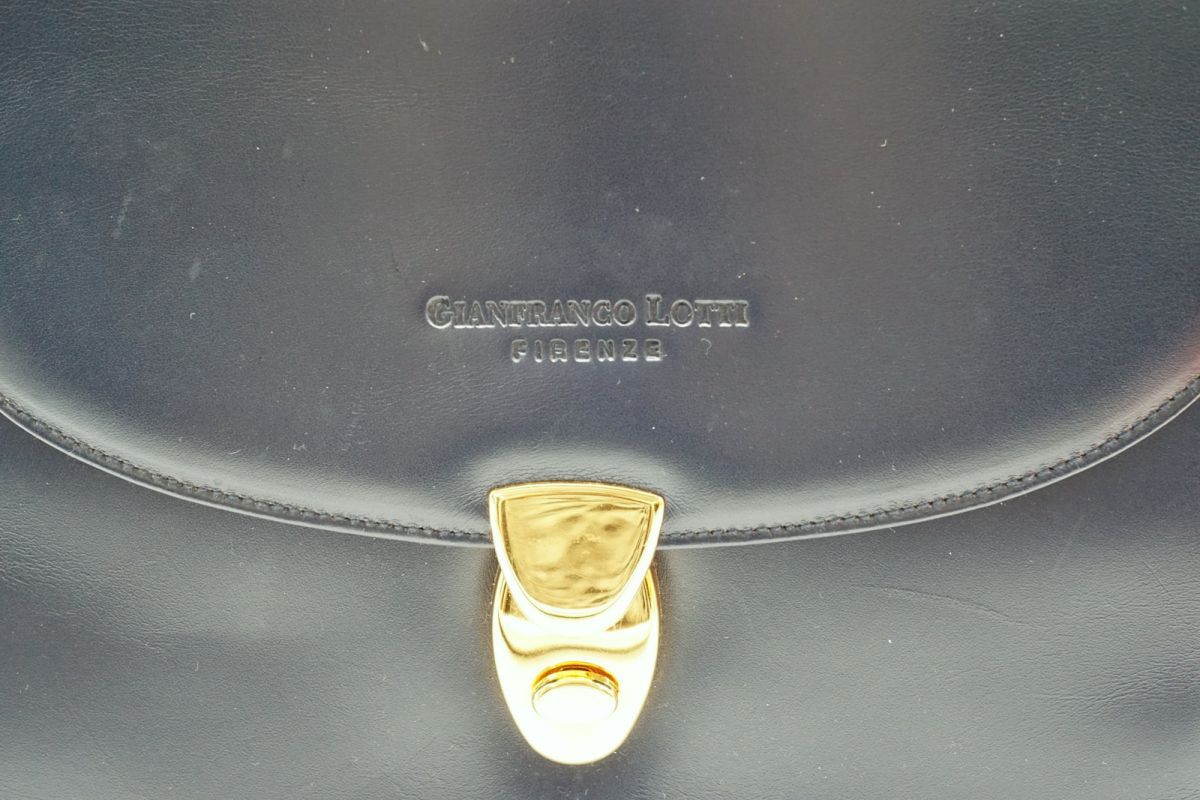 ジャンフランコロッティ ハンドバッグ トップハンドル ロゴ ゴールド金具 レザー 紺 ネイビー 良品 GIANFRANCO LOTTI 5630h