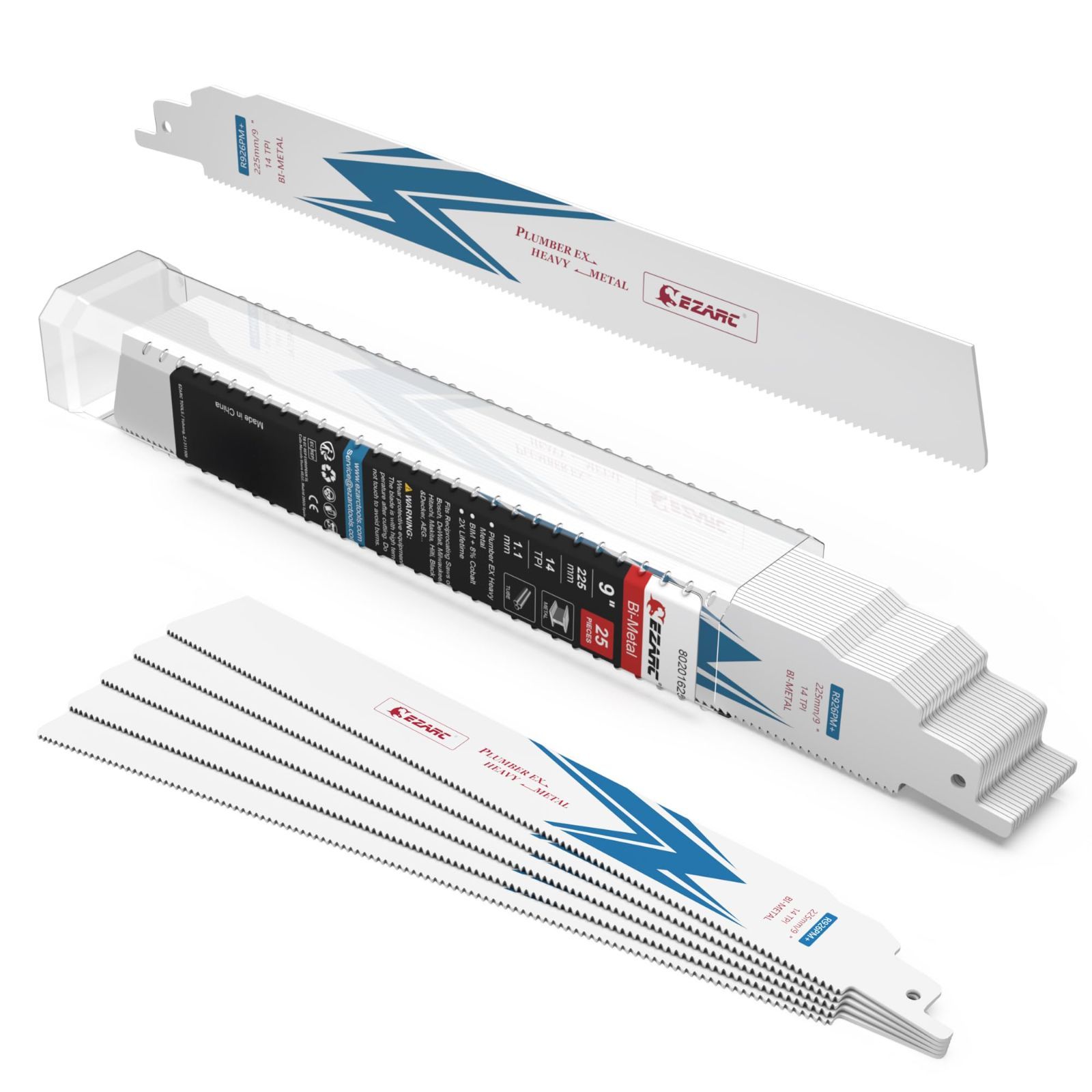 225mm_25 EZARC(イザーク) レシプロソー替刃 全長225mm 14山 バイメタル 8％コバルト 金属用 鉄・ステンレス・非鉄金属用 解体用 (25本入)