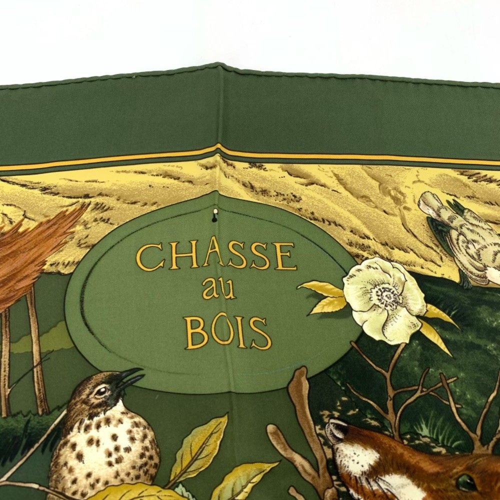 美品 HERMES エルメス カレ90 CHASSE au BOIS 森の狩猟 グリーン