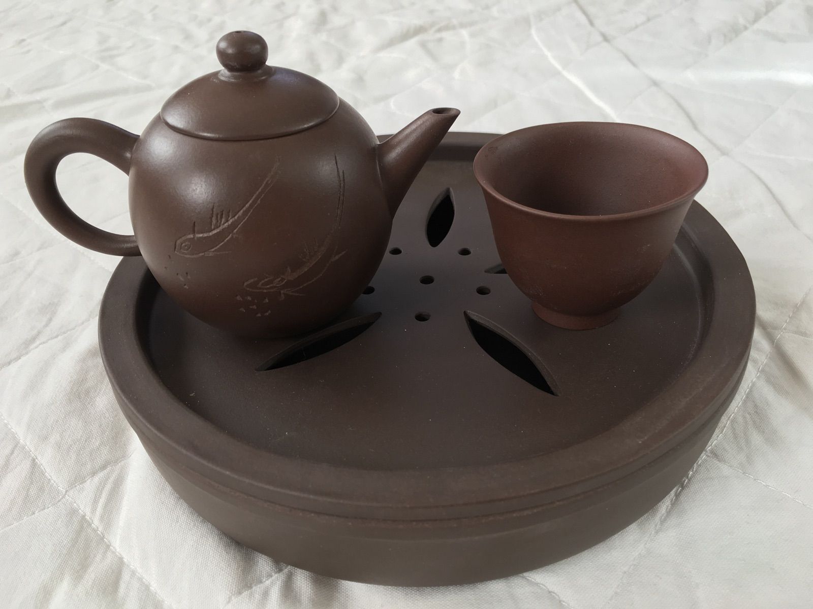 未使用 中国茶器 茶壷1つ 茶器5個 茶盆1セット 茶道 - 食器
