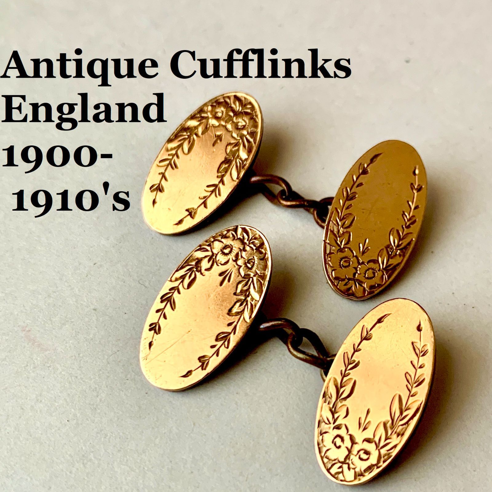 1900-10年代 英国製 アンティークカフリンクス ローズゴールド 金張り ...