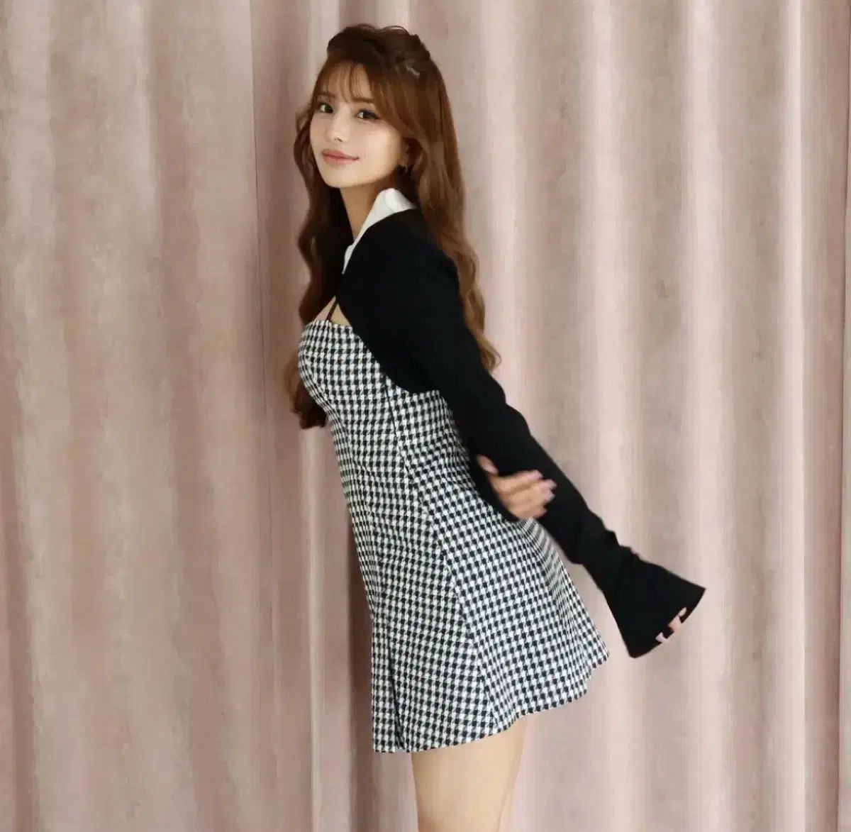 Randy チェック柄ミニワンピース 長袖 Randy チェック柄ミニワンピース 長袖