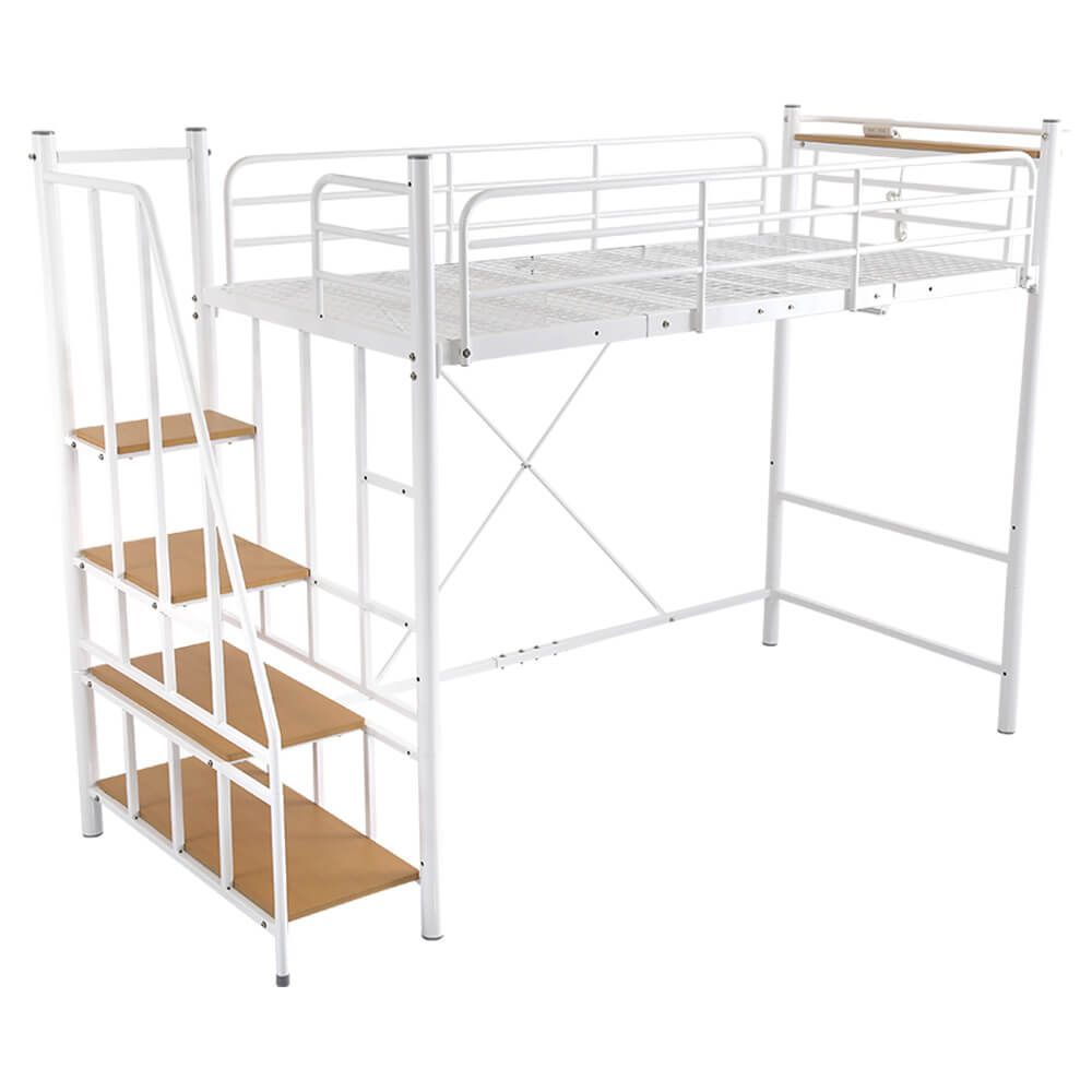 階段付パイプロフトベッド（4色）、ハイタイプでもミドルタイプでも選べる大容量の収納力 | Rostem-ロステム　HT70-102-WH　ホワイト