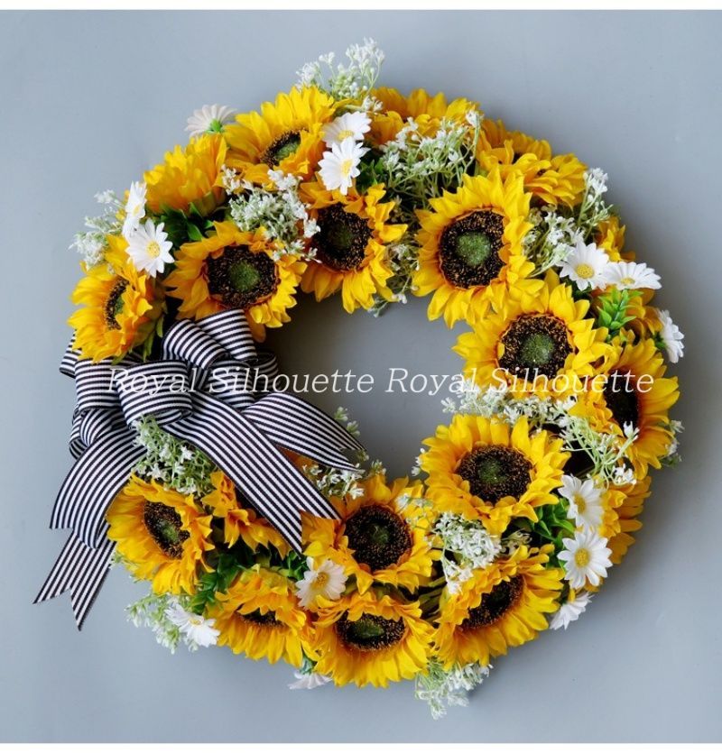 リース フラワー 花 インテリア ひまわり 向日葵 壁掛け ウェディング ガーデン ガーデン挙式 前撮り 花嫁 造花 結婚式 前撮り お洒落 二次会 披露宴 海外挙式 フェイクフラワー 豪華 ガーリー 装飾品