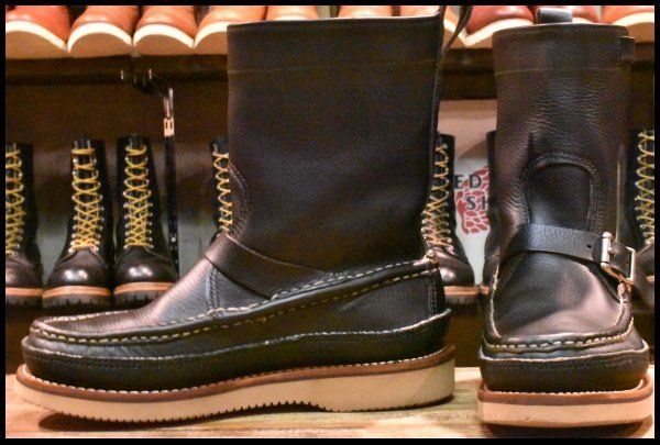 【7.5E 美品】ラッセルモカシン キャバリエ ブラック シボ革 黒 ロング ダブルバンプ ダブルモカシン プルオン ブーツ HOPESMORE【EK341】