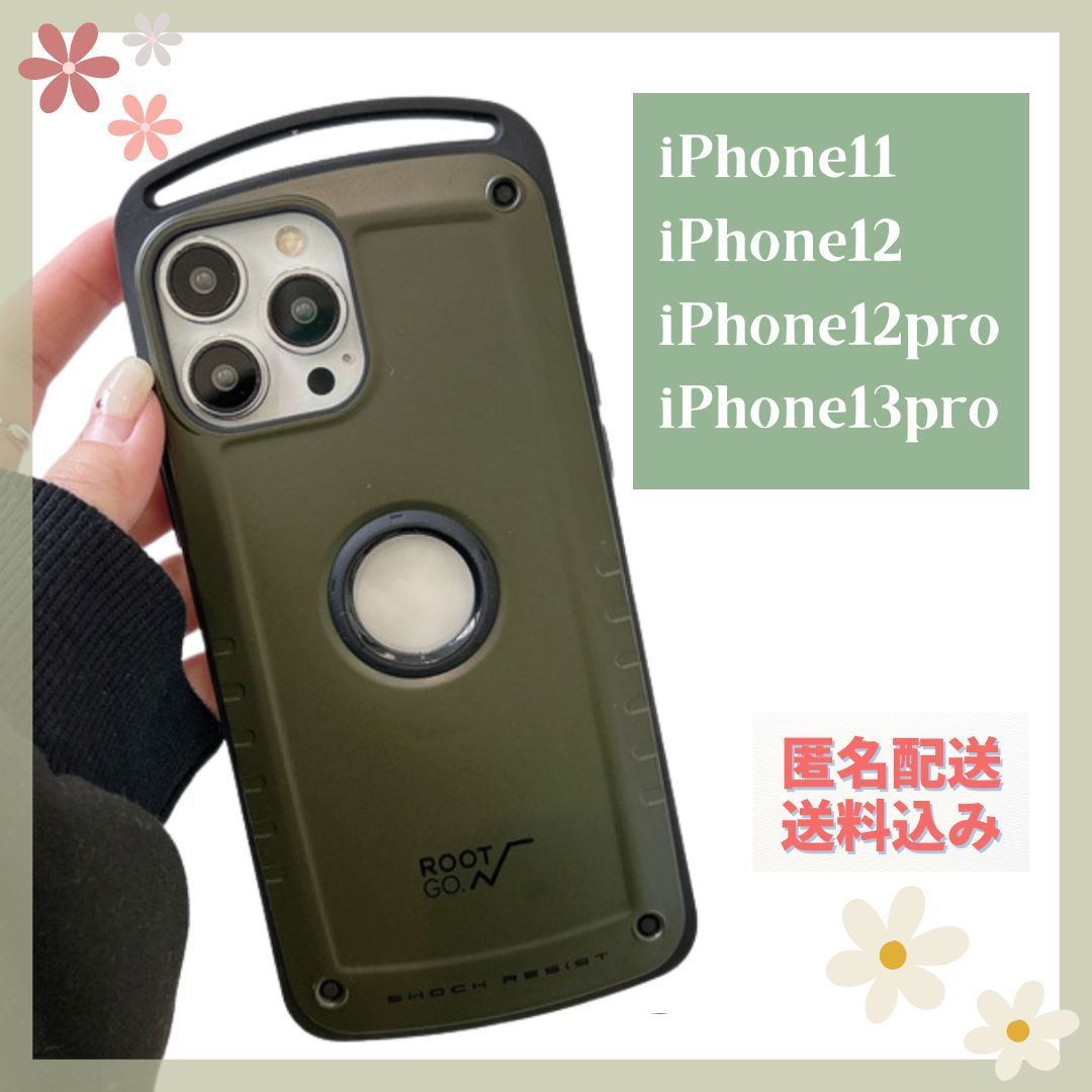 緑 iPhoneケース iPhone11 iPhone12 iPhone12pro iPhone13proアウトドア ハードケース オリーブ耐衝撃  ミリタリー カーキ 保護カバーカラビナ 指紋防止 - メルカリ