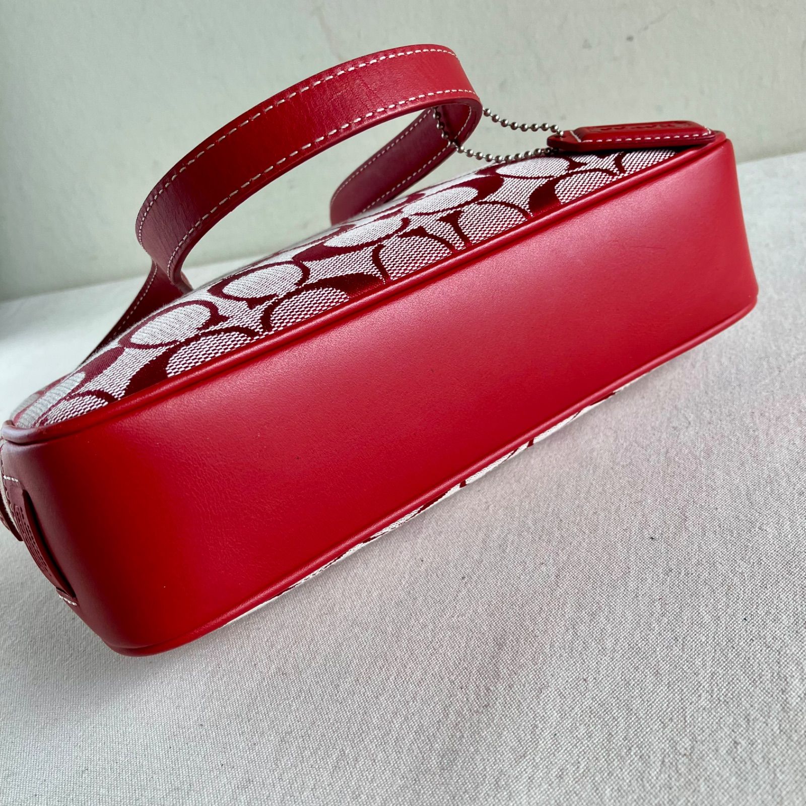 Vintage Coach Demi Mini Handbag Pouch Red Leather Jacquard