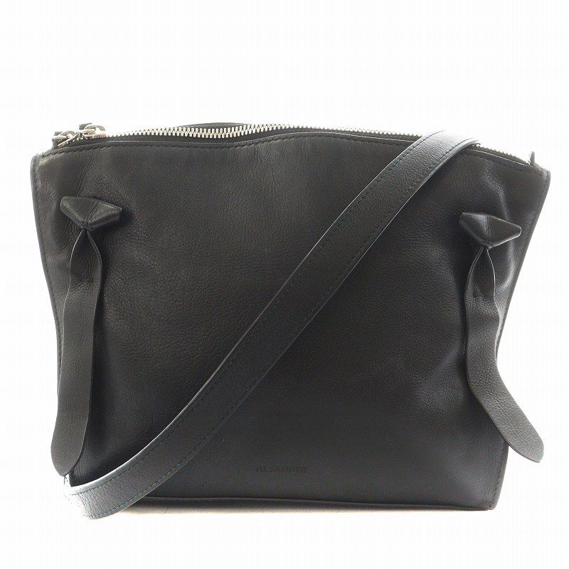 ［30　］JIL SANDER 黒レザーバッグ 保存袋付き ジルサンダー JIL SANDER HILL ショルダーバッグ レザー 黒
