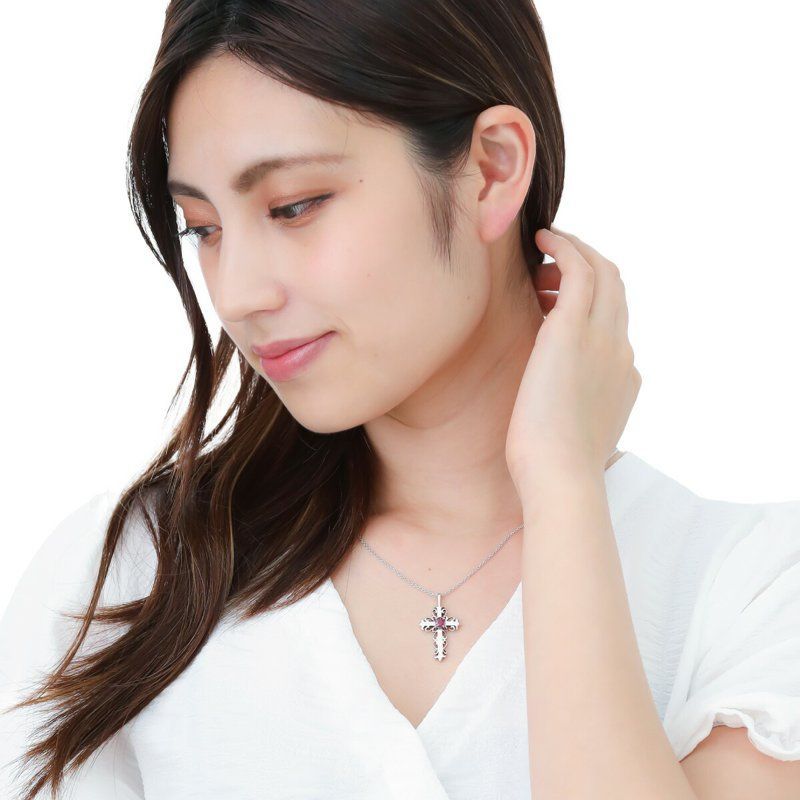 ネックレス メンズ レディース シルバー925 ルビー サファイヤ 十字架 クロス 上品 かっこいい かわいい 彼氏 恋人 ペア お揃い 誕生日 記念日 プレゼント ギフト 送料無料 ネックレス メンズ シルバー925 sv925 銀 ラヴァーズ クロス p5805-b