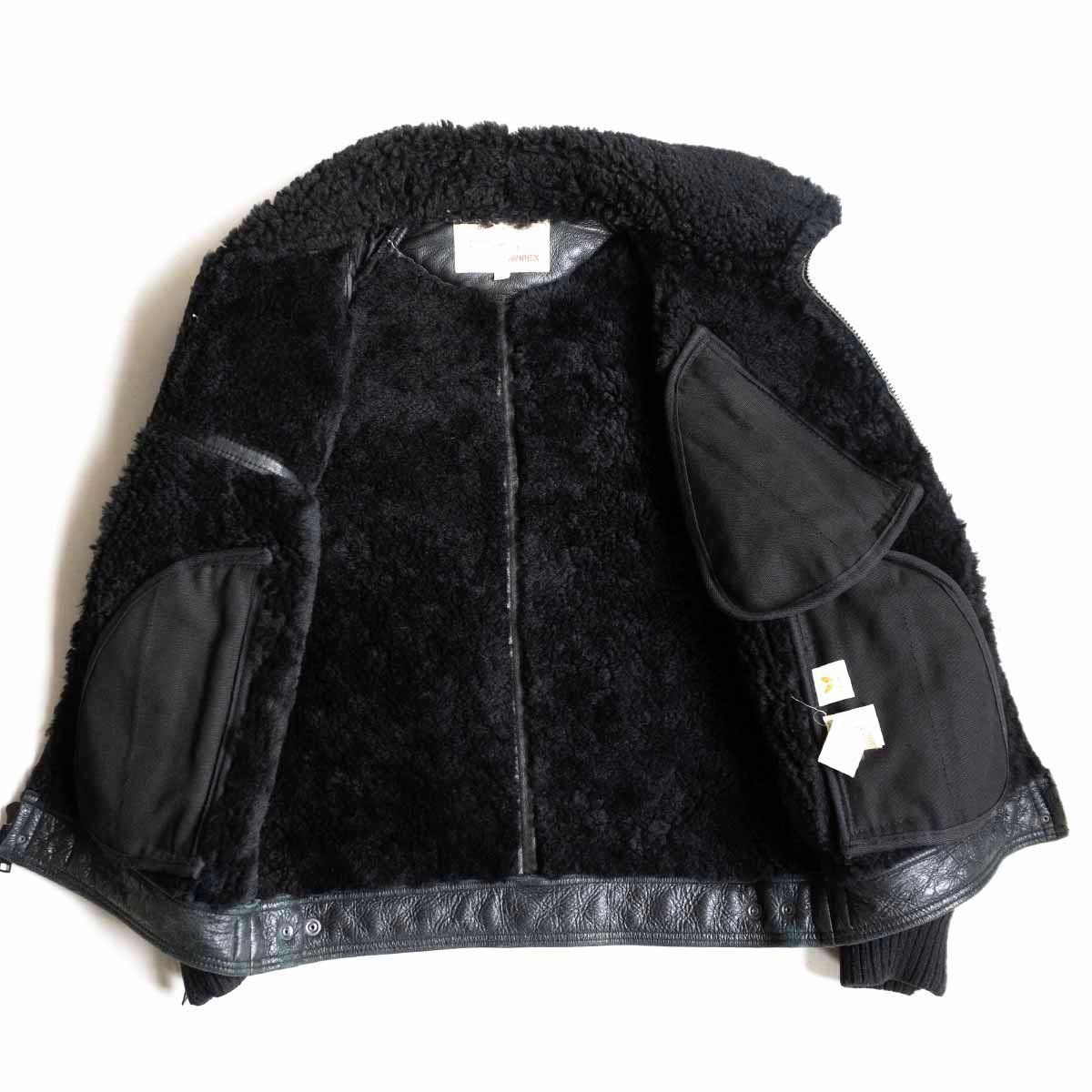 美品】AVIREX【ムートンコンビライダース】L ブラック レザー 