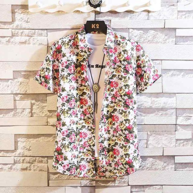 種類34：XXXL/D：D06 大輪 紺 メンズ ファッション 服  オシャレ シンプル 大人 かっこいい 大きいサイズ ストリート 紳士服 半袖 シャツ 夏 韓国スタイル ファッション プリント スリム カジュ