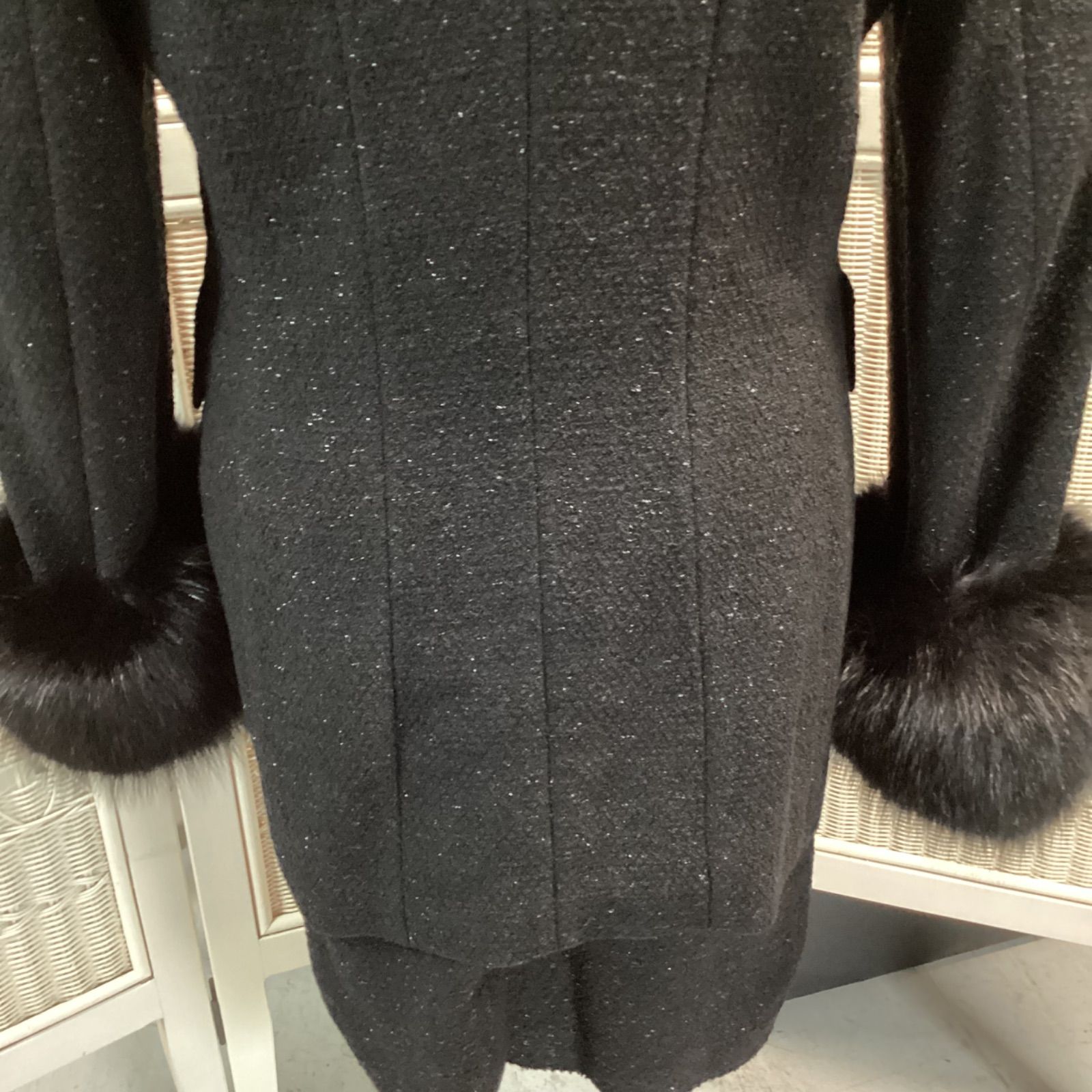 エスカーダ ESCADA ブルーフォックスファー付き スーツ