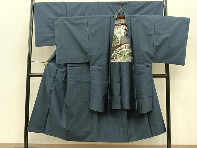 平和屋着物男性　本場大島紬　アンサンブル　亀甲絣　羽裏：富士　正絹　逸品　BAAQ0283jr