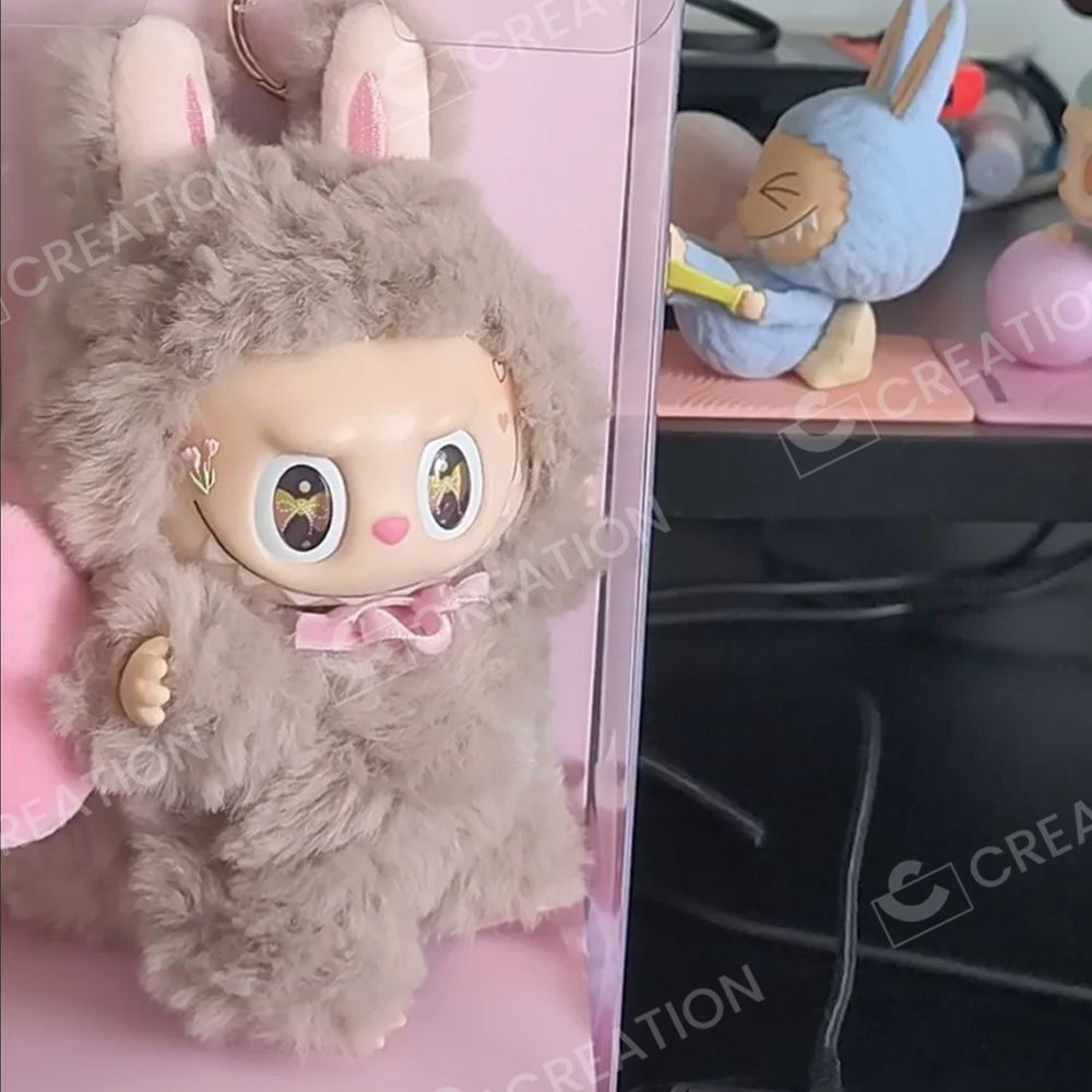 新品】LABUBU ラブブ ぬいぐるみ ふわふわリボン ブラウン