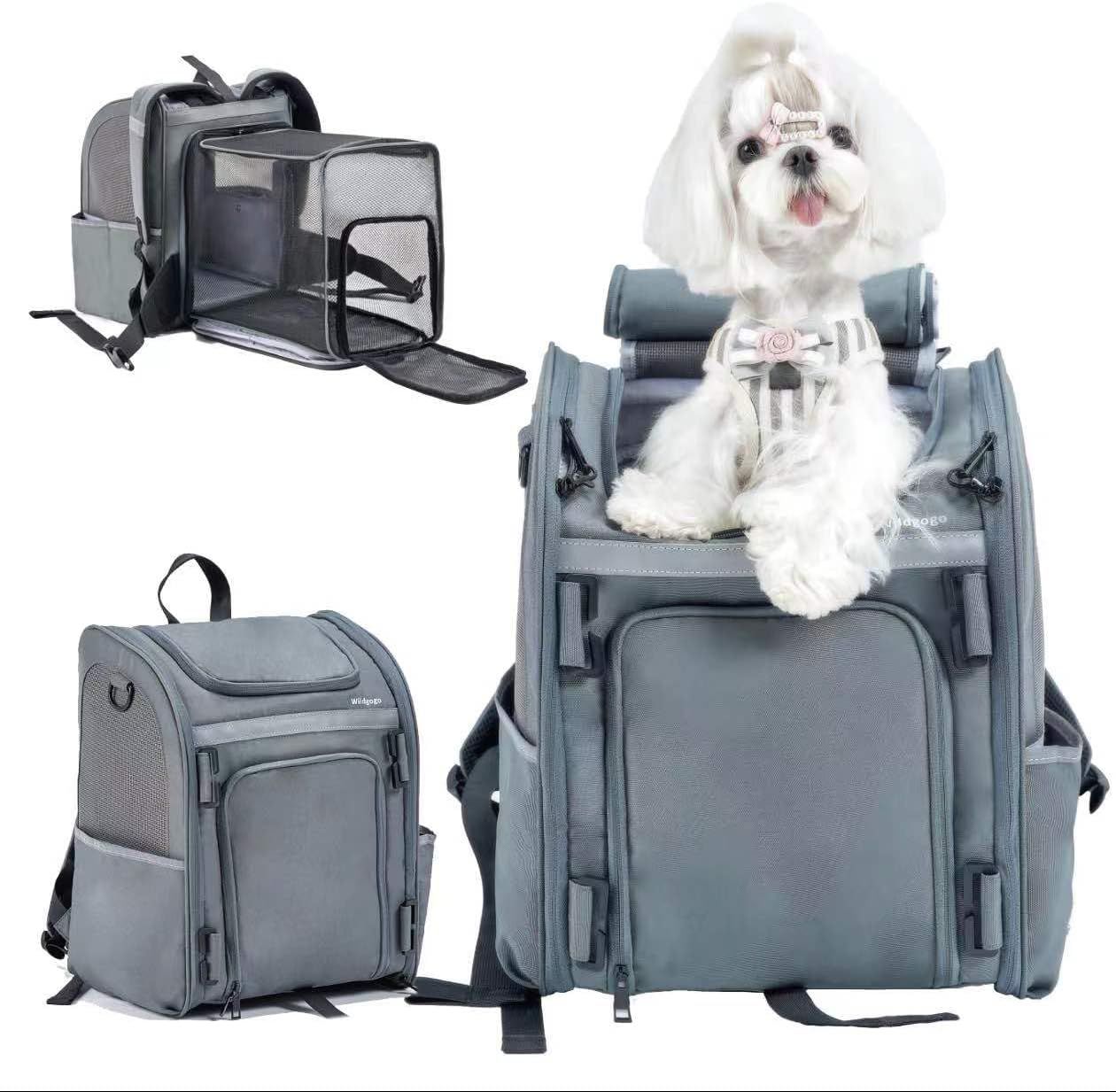 Wildgogo の拡張 なペットキャリー 猫や小型 中型犬に対応し 6 キロ以下のペット用 折りたたみ で バックパック部分は取り外し可 セーフティーリードやロックジッパー付き メッシュ搭載 車の助手席や後部座席に設置でき