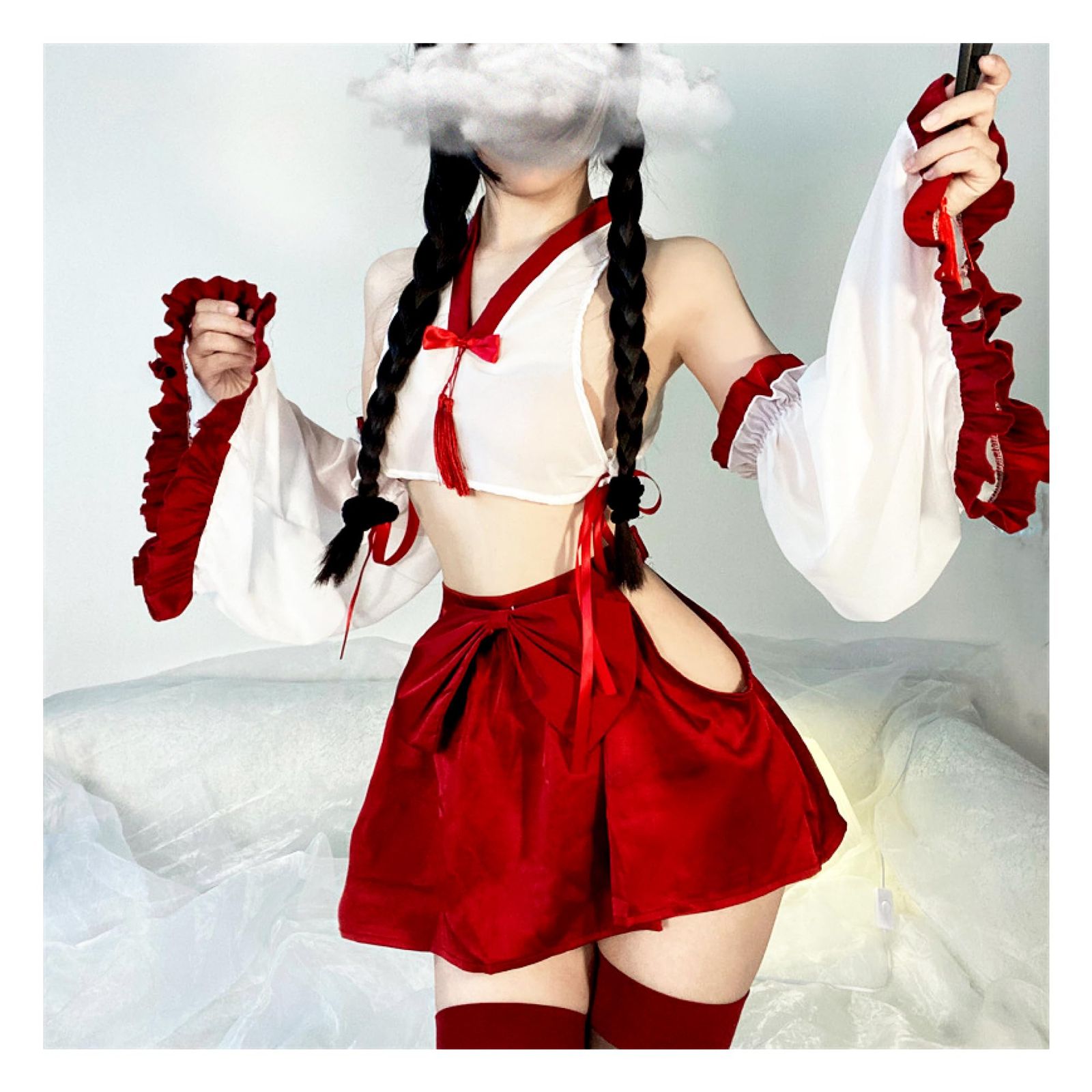 セクシー巫女　画像 高品質 × 和装 】和風美人コスプレ 巫女服 白衣 巫女コスプレ 巫女さん セクシー 巫女 エロ コスプレ 着物 胸開き 和風 衣装 仮装  和風コスプレ コスプレ衣装 衣装セット 狐 きつね キツネ 和服 女性 女性用 コスプレ【2点セット】狐巫女 ミニ丈 白×黒  vcsot-231017-2 ...