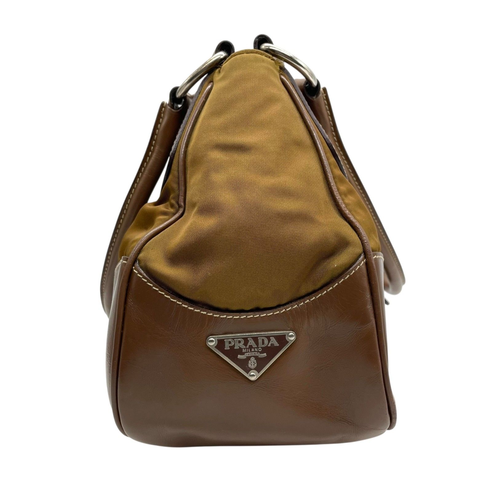 PRADA プラダ ナイロン ロゴプレート ハンドバッグ ブラウン