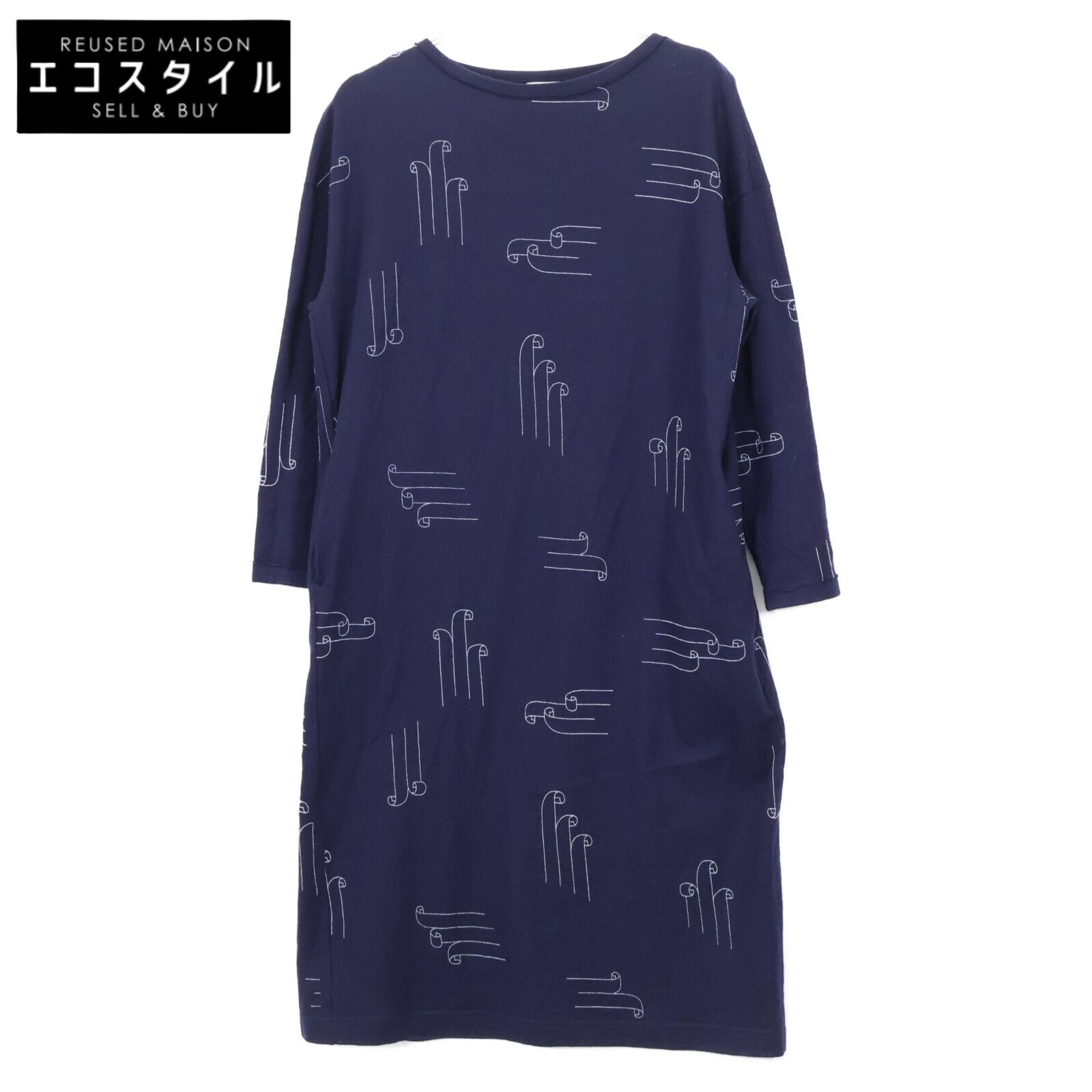 mina perhonen ミナペルホネン ya8496 ネイビー day s 圧縮ウール 天竺 フ シルエットワンピース 38