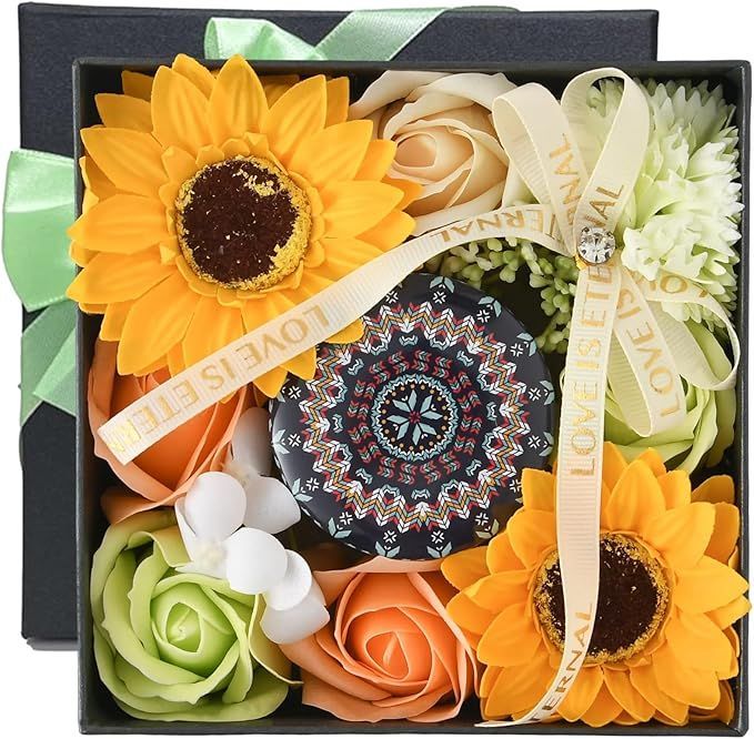 【在庫処分】Fiorifiore ソープフラワー ボックス アロマキャンドル入り 花 ひな菊 バラ 置きスタンド付き オフィスデコレーション 女性へのギフト 人気 誕生日 引越し祝い 退職祝い ギフト ア