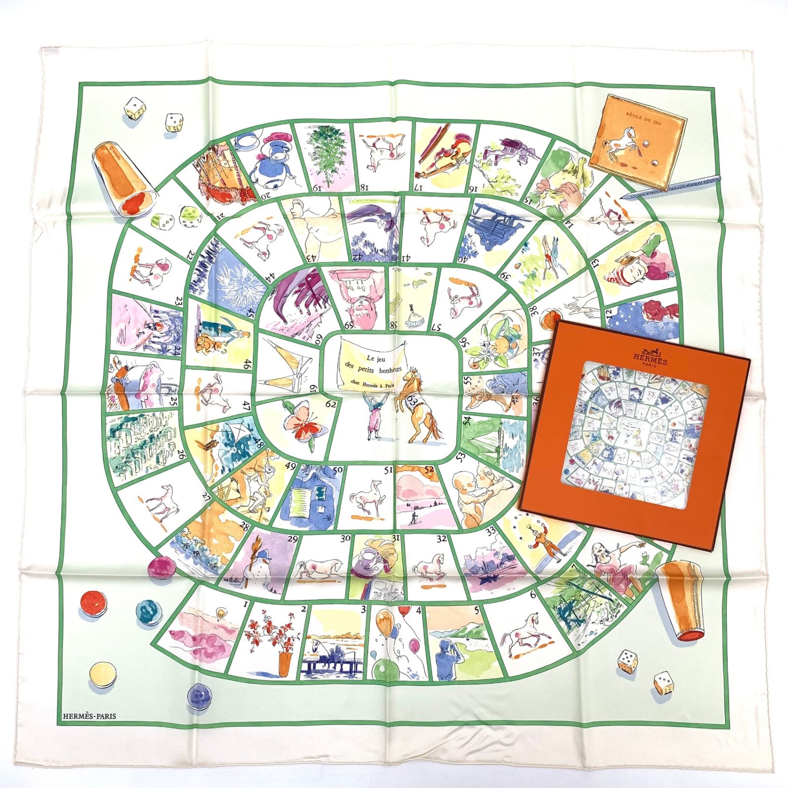 未使用 HERMES エルメス カレ90 Le jeu des petits bonheurs