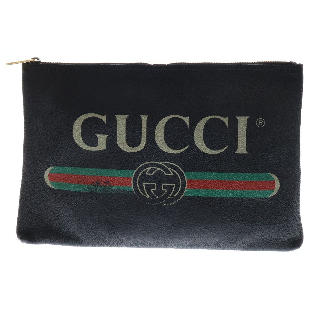 GUCCI (グッチ) ポートフィリオ ロゴプリント レザー クラッチバッグ