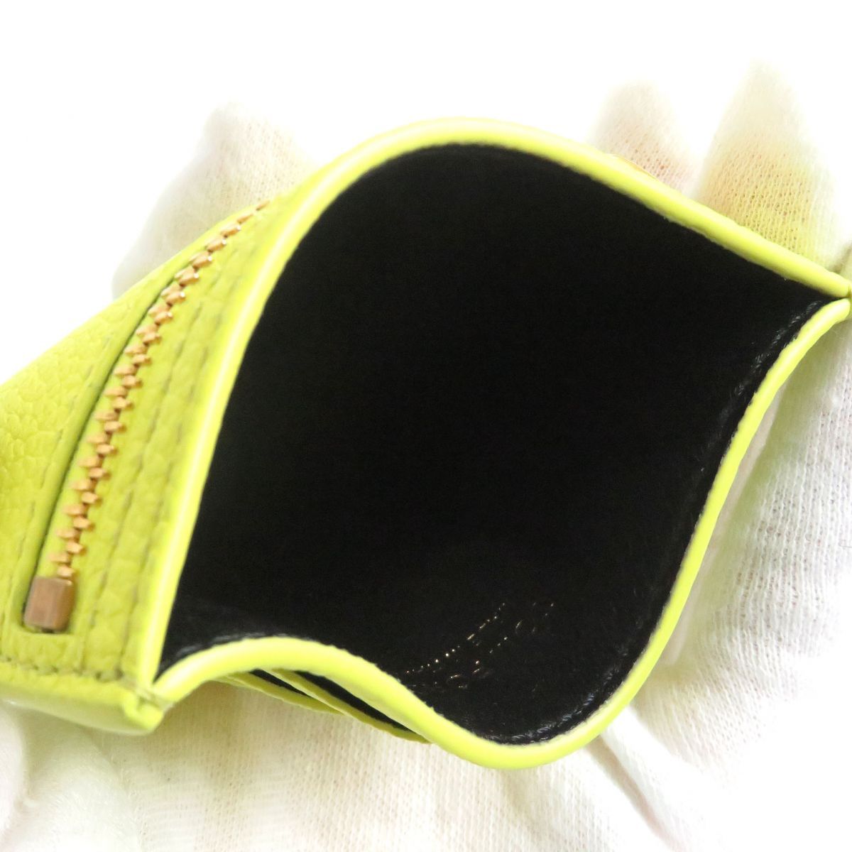 未使用品□TOM FORD/トムフォード GRAIN LEATHER CLASSIC TF CARD HOLDER WITH ZIPPED POCKET ロゴ金具 レザーカードケース ライム 伊製 t04-st30403-721