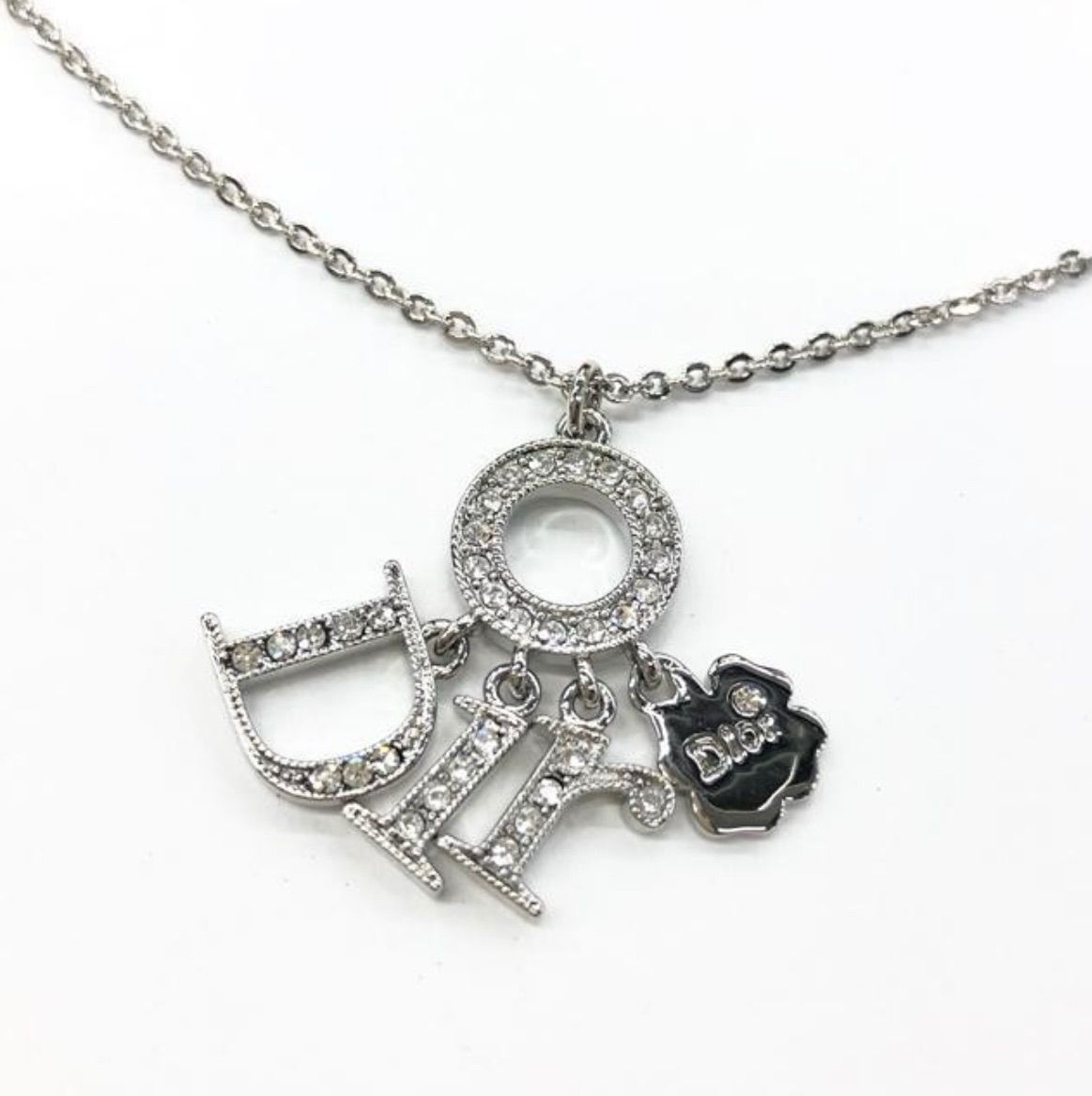 機能的な ♥ ディオール ラインストーン ロゴ ネックレス シルバー 9827