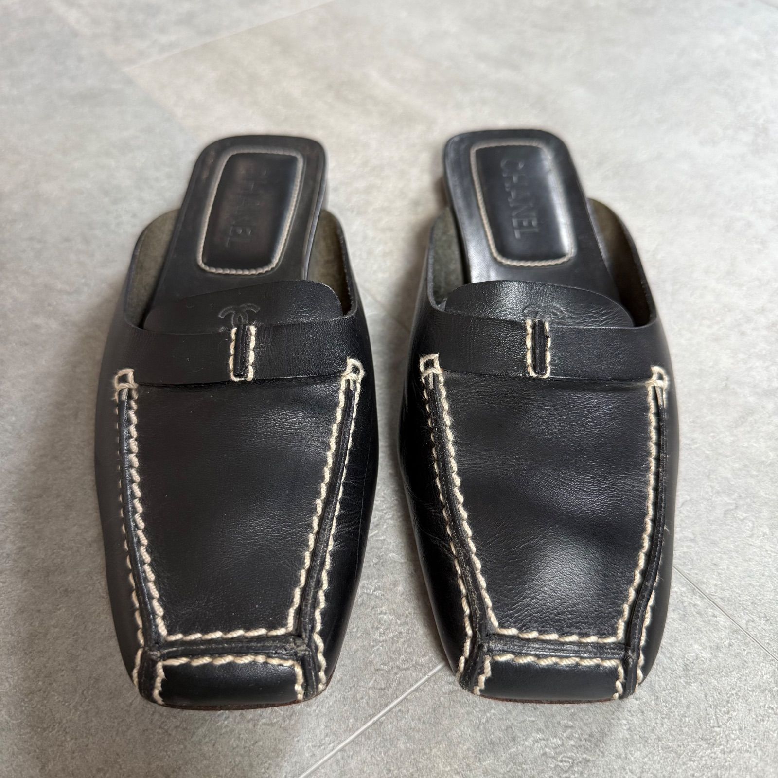 CHANEL シャネル ミュール レザー ココマーク ブラック 黒 6B a 中古・古着通販】CHANEL (シャネル) ココマークレザーミュール