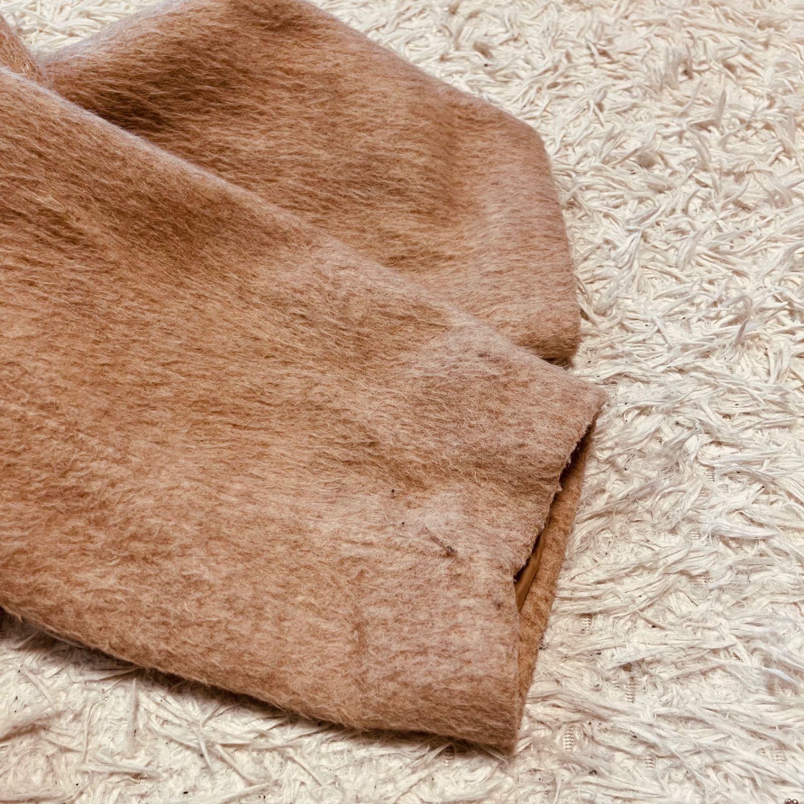 ノーカラーシャギーロングコート　hinari ブラウン F hinari】ノーカラーシャギーロングコート/brown - メルカリ