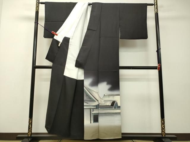 平和屋着物●染色作家　草野一騎　色留訪問着　風景文　暈し染め　金彩　反端付き　正絹　逸品　DAAR4334tw 平和屋着物○染色作家 草野一騎 色留訪問着 風景文 暈し染め 金彩 反端