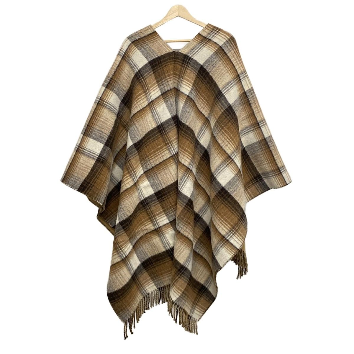 GUCCI グッチ ストール ショール - ブラウン×ダークブラウン×マルチ リバーシブル チェック柄 ケープ 大判 GGウール ウール