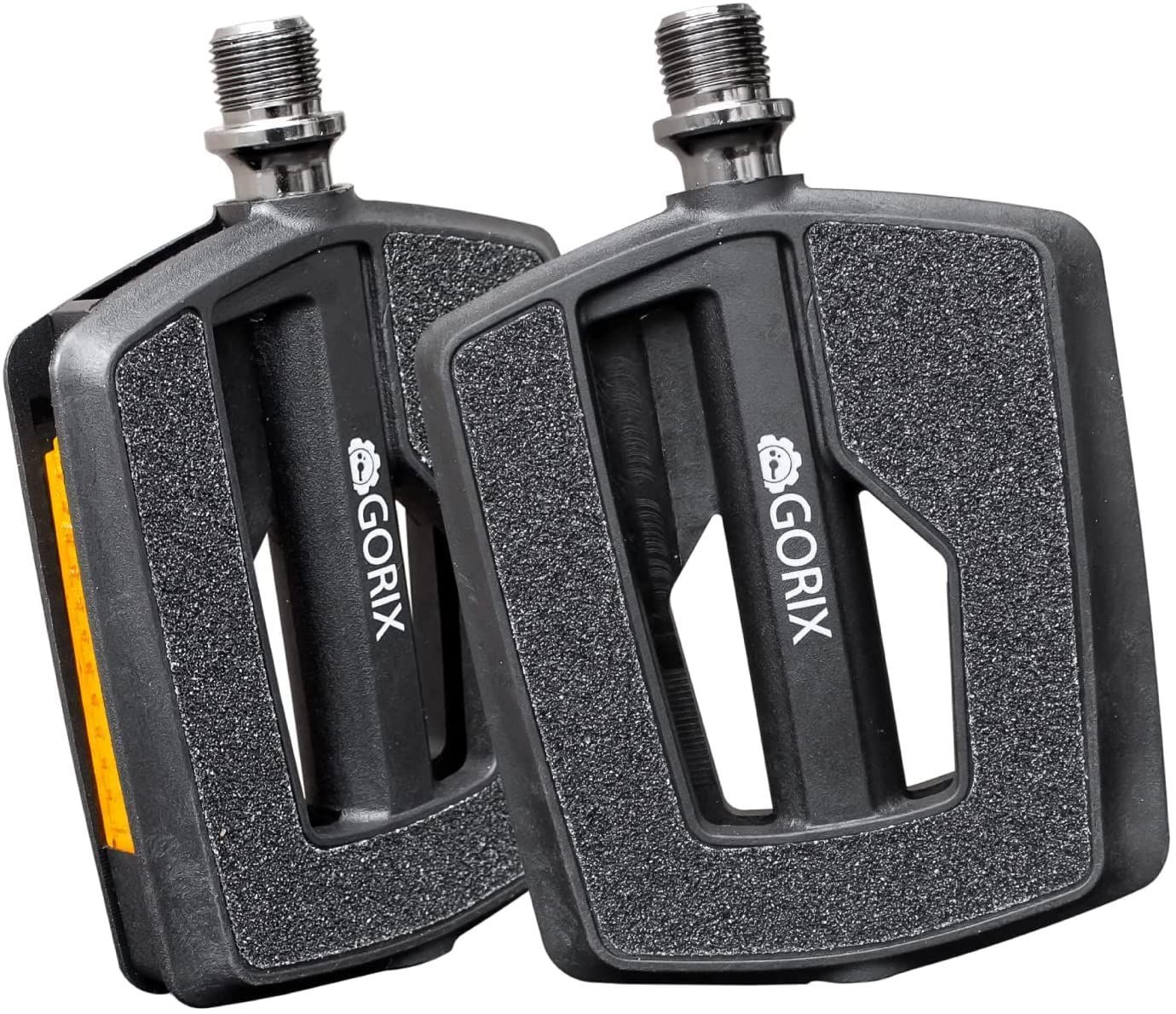 【人気商品】GORIX(ゴリックス) 自転車ペダル ノンスリック フラットペダル 高いグリップ力 表面滑り止め加工ブラック (GX-F558) [ リフレクター 反射板付き ナイロン・靴に優しい表面グリップ