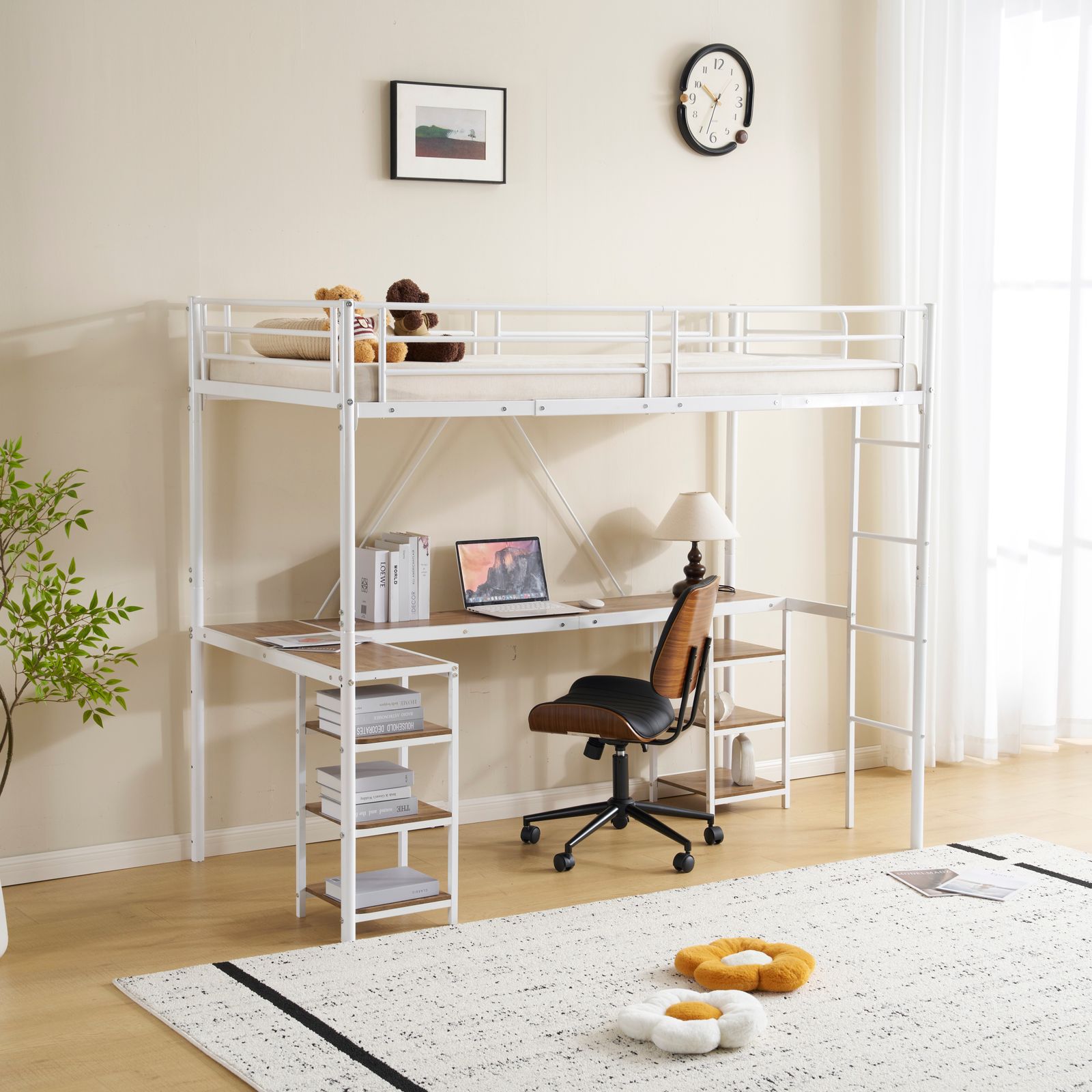 15%割」 ロフトベッド パイプベッド シングル デスク付き 収納棚