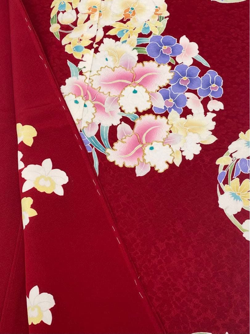 振袖 仮絵羽 吉澤友禅 金駒 手描 紋意匠 正絹 未仕立て品 八掛 振袖 仮絵羽 吉澤友禅 金駒 手描 紋意匠 正絹 未仕立て品 八掛