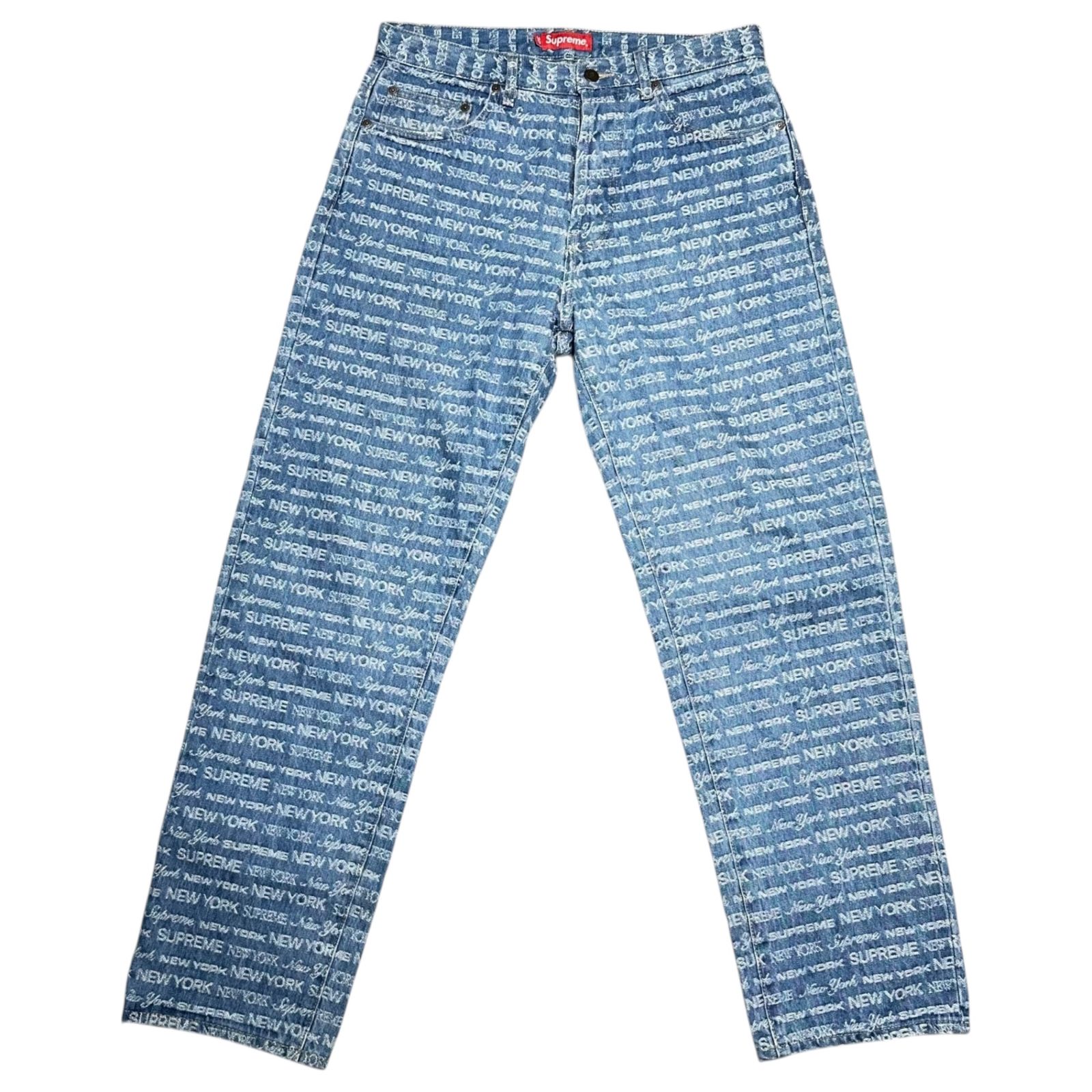 SUPREME シュプリーム 22AW Multi Type Jacquard Regular Jean マルチタイプ ジャカード レギュラー ジーンズ 30 ライトインディゴ 22FW ロゴ デニム パンツ